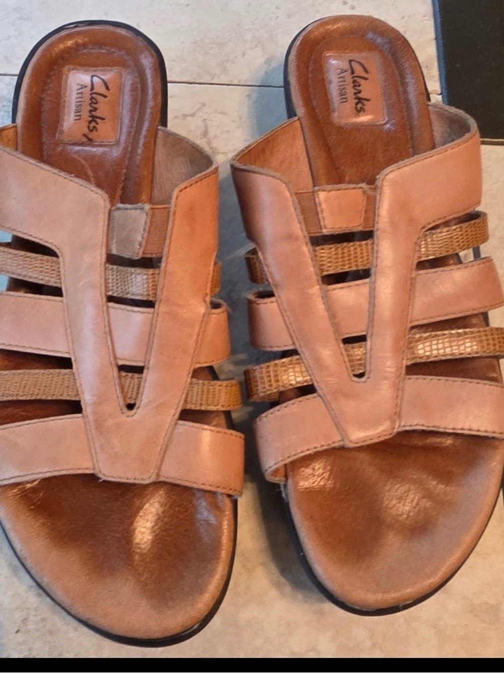 Clarks Artisan Leather Multi-Strap Sandals. 9
